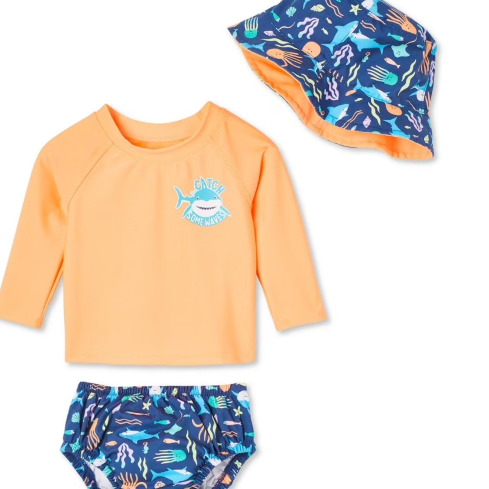 NWT George Baby Boy's Swim Rashguard Set - Orange and Blue
